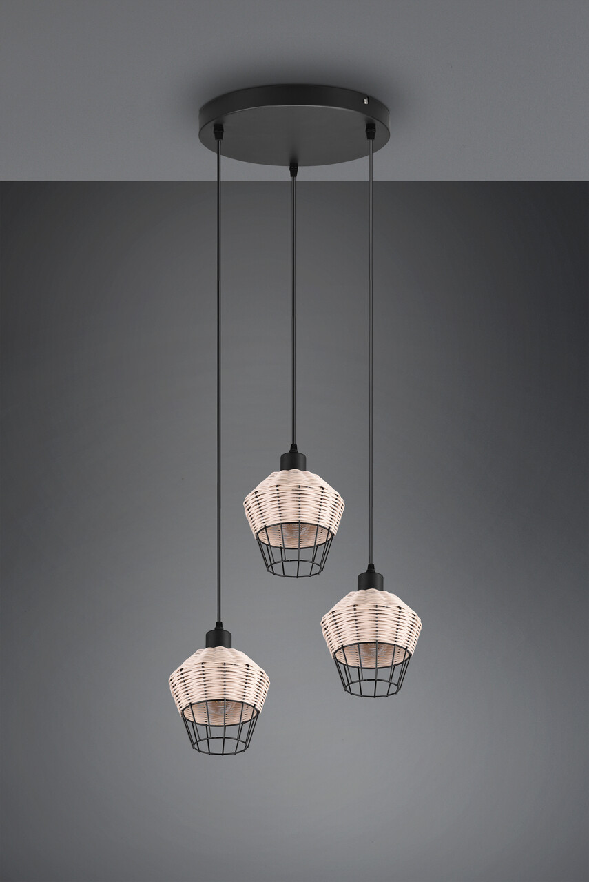 Lustra Borka, RL, 41x150 cm, 40W, 3x E27, ratan, natur/negru - 1 | YEO