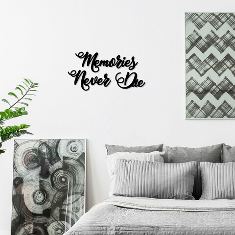 Decoratiune de perete, memories never die, mdf, memories: 60 x 20 cm, negru