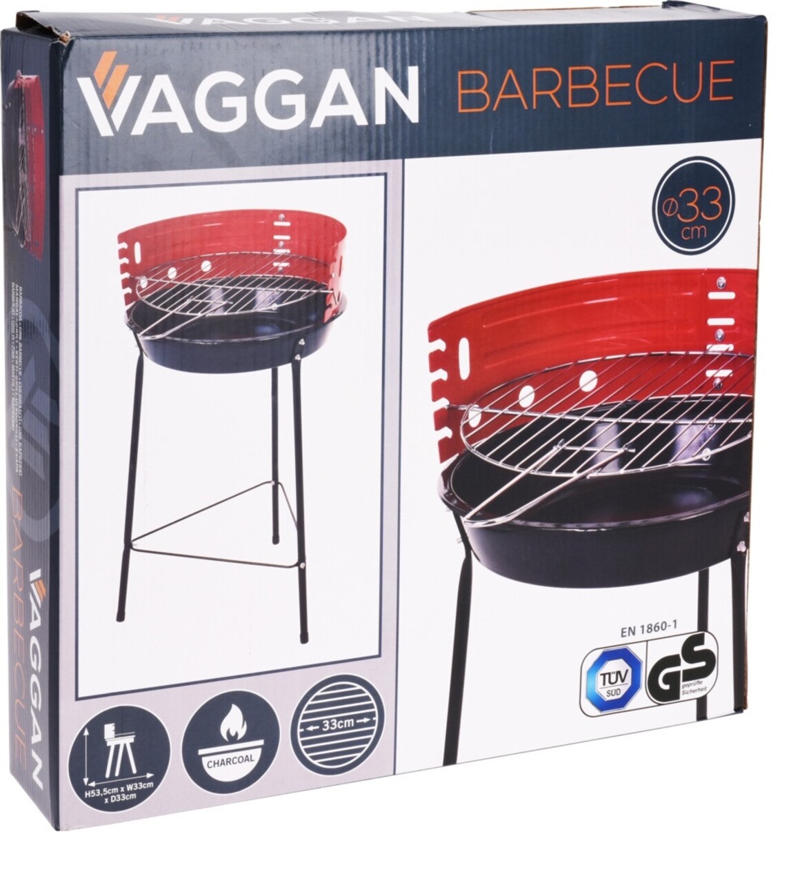 Gratar Fix Cu 3 Picioare BBQ Half Open, Ø33 Cm, Metal, Rosu