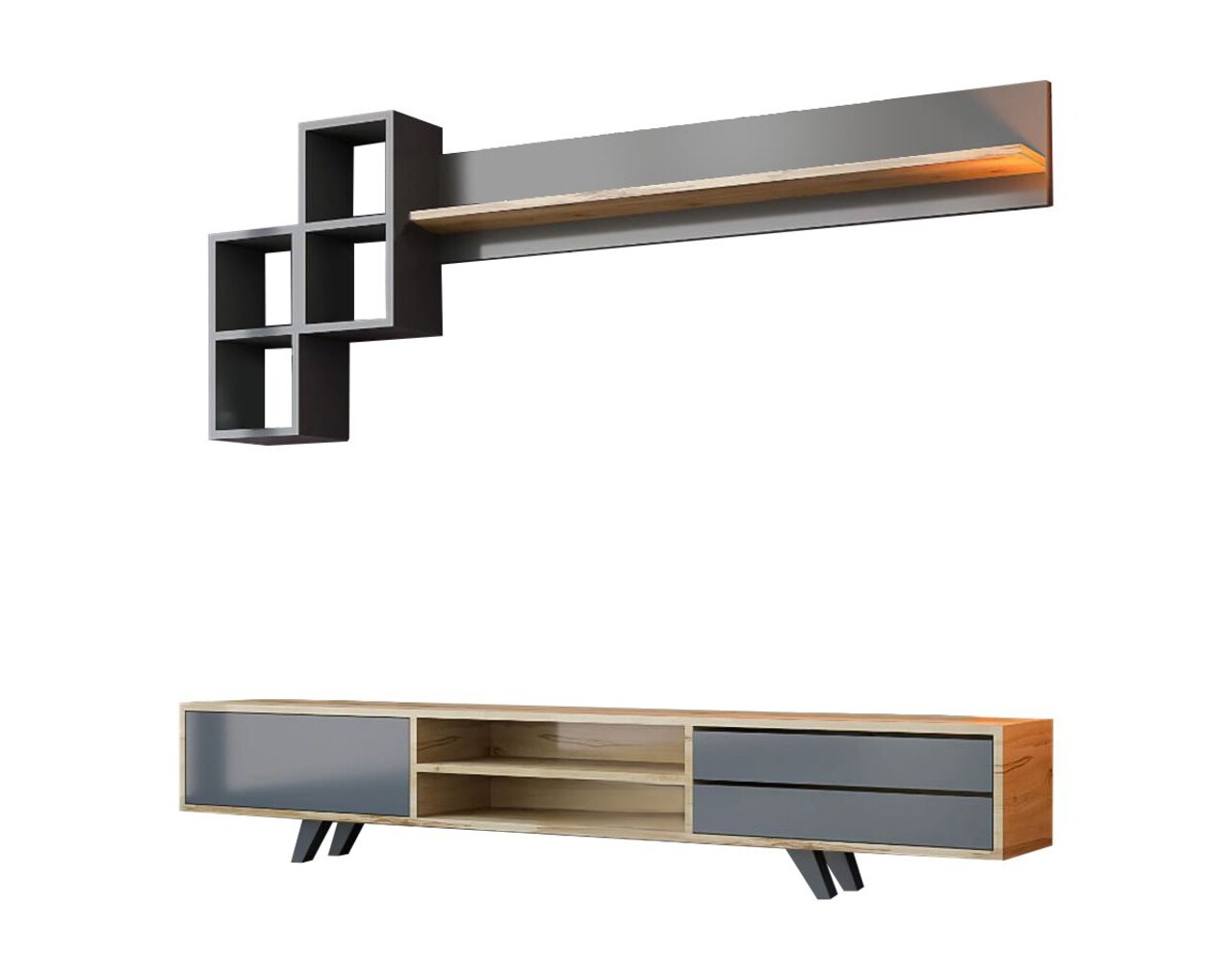 Comoda TV, Hanah Home, Rb-046, 180x45x40 cm, Antracit / Stejar - imagine 4