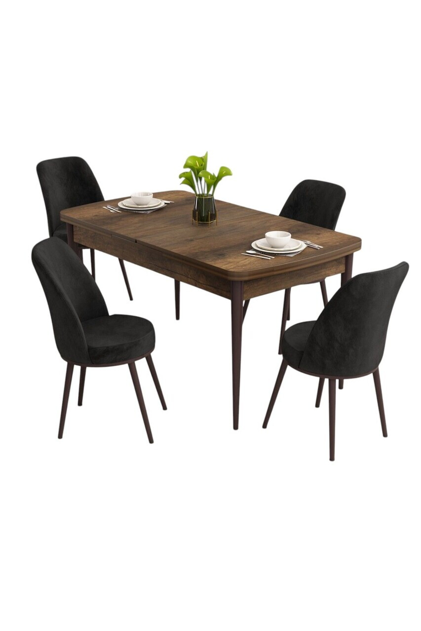 Set masa extensibila si scaune (5 piese), Hanah Home, Nix, Model baroc din lemn / Negru — imaginea 2