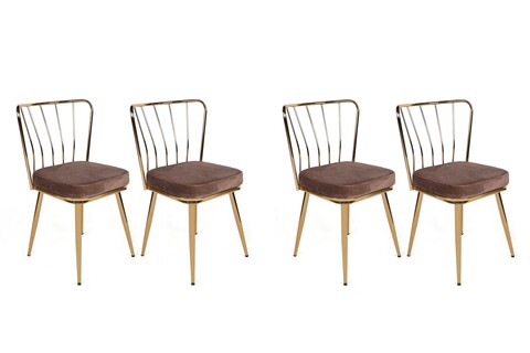 Set scaune 4 piese, Nmobb, Yıldız-927 V4, Metal, Maro deschis / Auriu