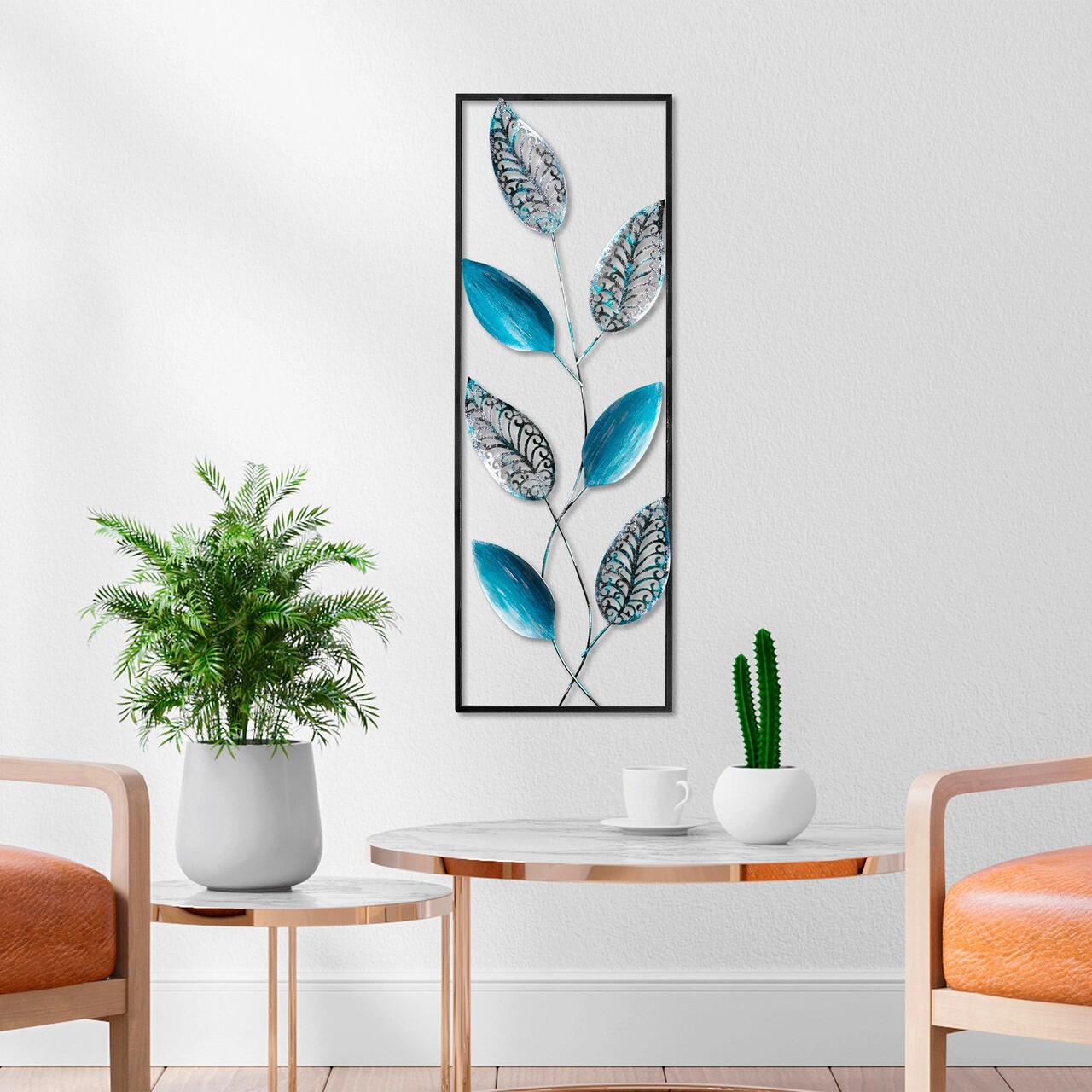 Decoratiune de perete, Leaf 2, Metal, Dimensiune: 32 x 90 cm, Multicolor - 1 | YEO