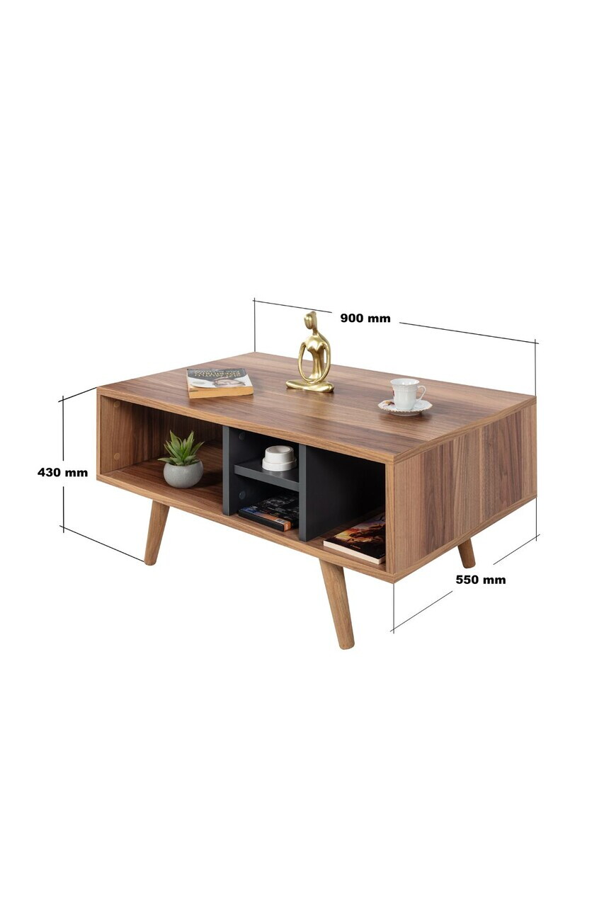 Masuta de cafea, Hanah Home, Sina 2026, 90x43x55 cm, PAL, Nuc / Antracit — imaginea 3