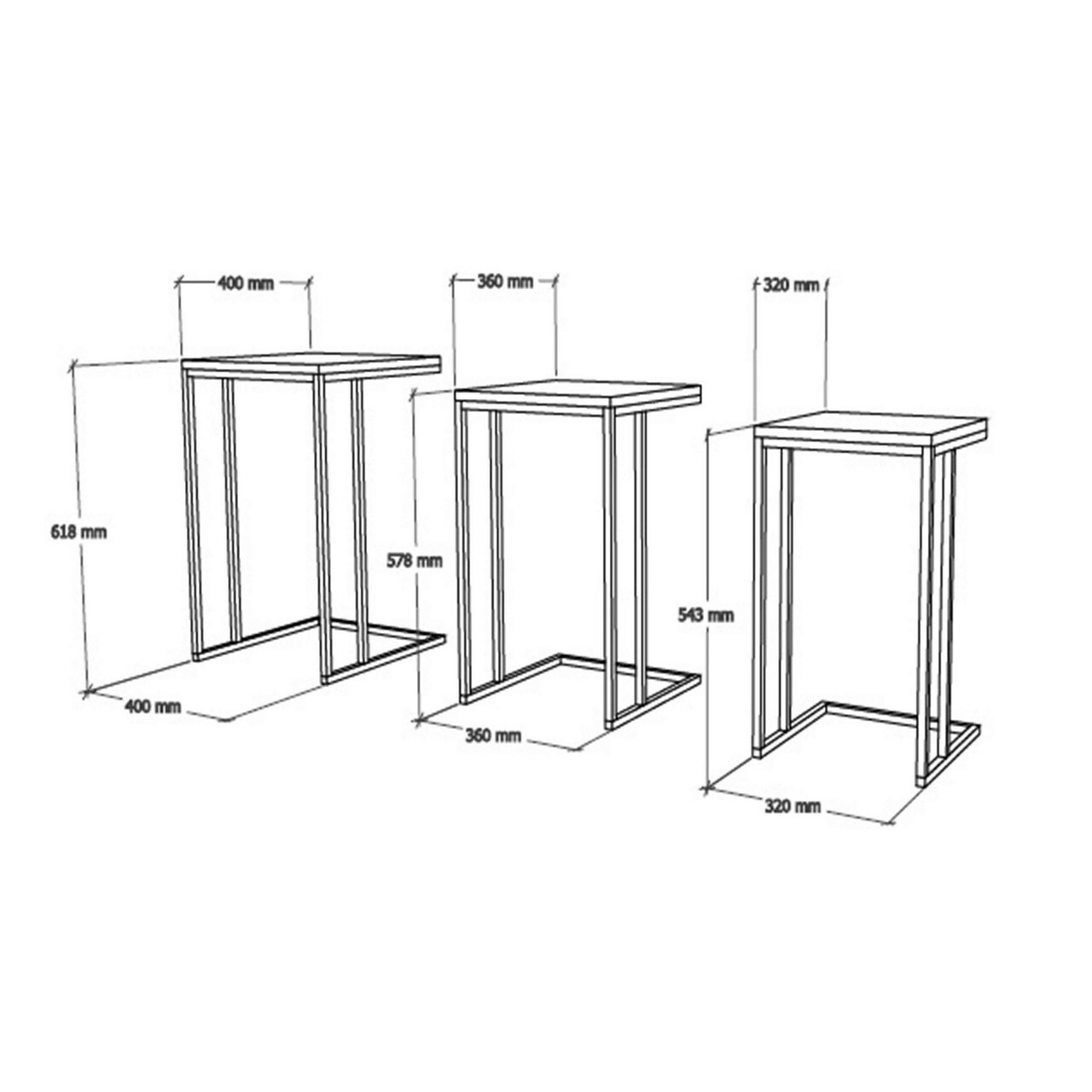 Set masute 3 piese, Puqa Design, Roma, PAL, Safir / Negru