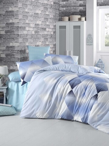 Lenjerie de pat dubla, victoria, petek blue, 4 piese, amestec bumbac, albastru