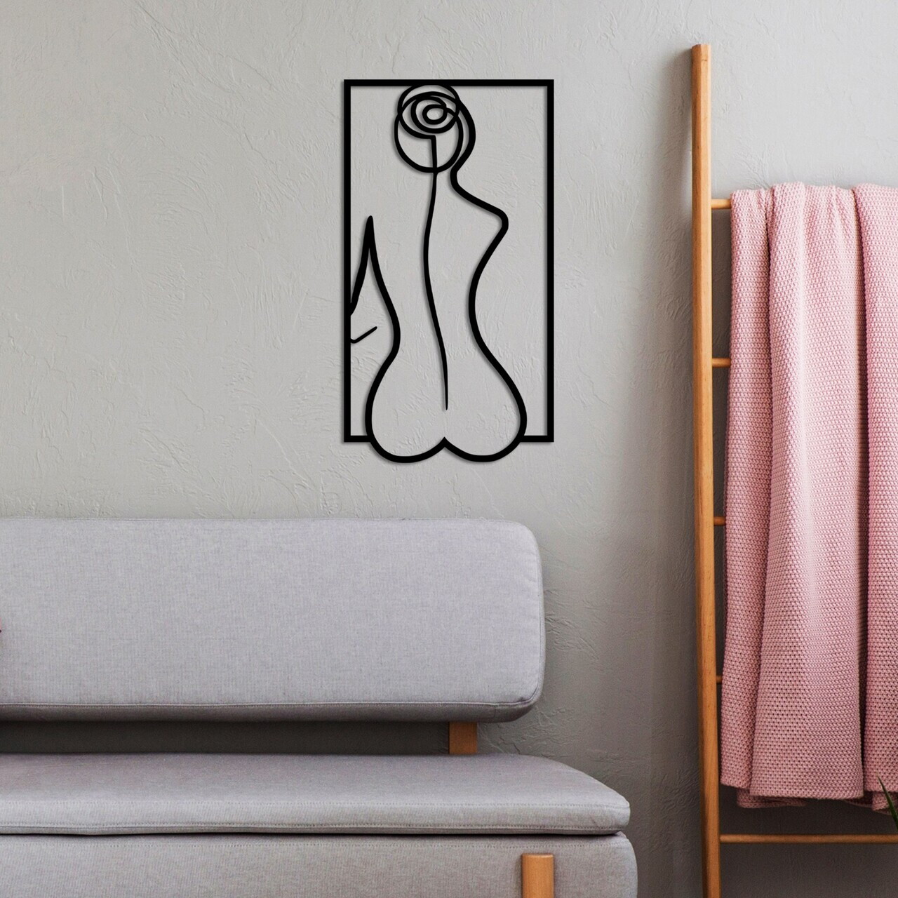 Decoratiune de perete, Rose Silhouette, Dimensiune: 50 x 27 cm, Negru — imaginea 2