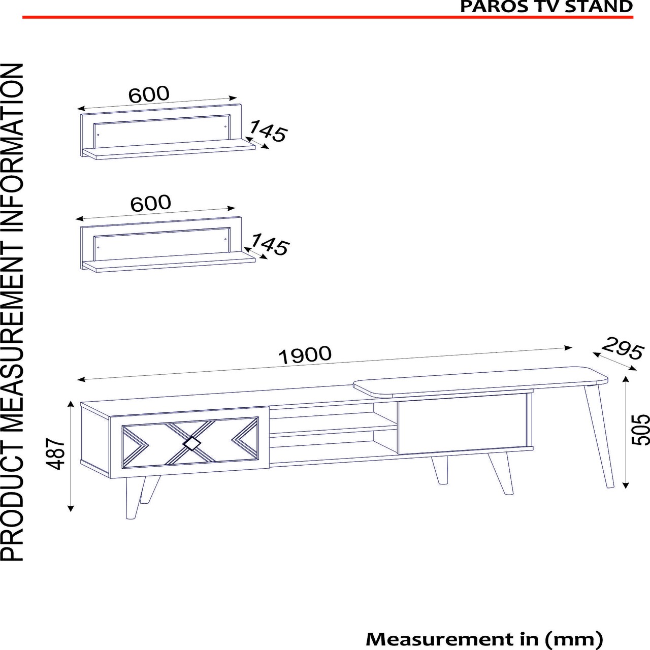 Comoda TV Cu Rafturi De Perete Paros, Talon, 190 X 50.5 Cm/60 X 14.5 Cm, Walnut