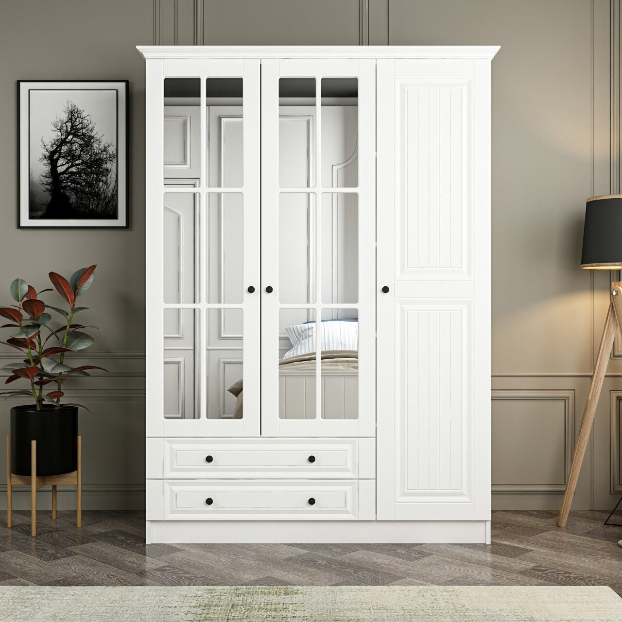 Dulap pentru haine, Minerva, Kale 3 Mebran Kapak 210, 135x210x52 cm, PAL, Alb - 1 | YEO