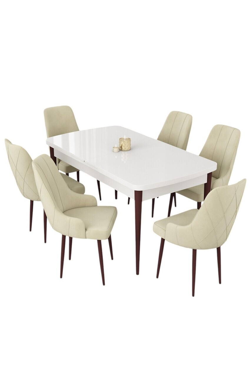 Set masa extensibila si scaune (7 piese), Hanah Home, Eta, Alb / Maro / Crem — imaginea 2