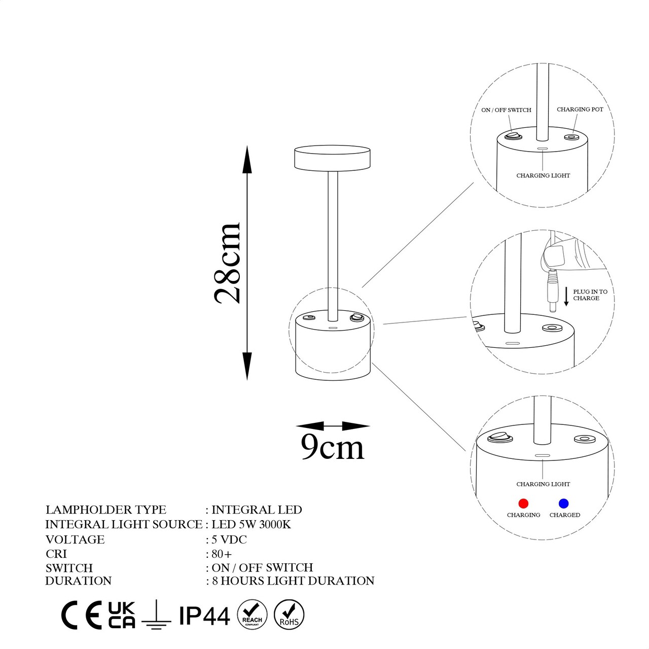 Lampa de masa, Fresno, 119FRS1417, Metal, Negru