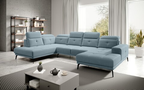 Coltar stanga 6 locuri ELTAP, LT-100SAV, Bretan, 350x205x107 cm, lemn/poliester, albastru deschis