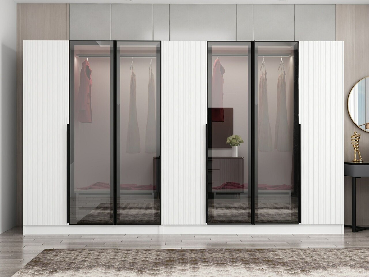 Dulap pentru haine, Hanah Home, Nisa, 315x210x52 cm, Alb
