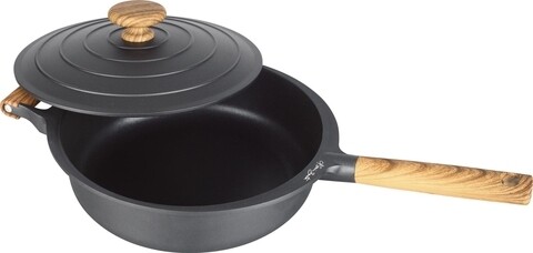 Tigaie adanca + capac Cooking by Heinner, 28 x 8.5 cm, aluminiu turnat, negru