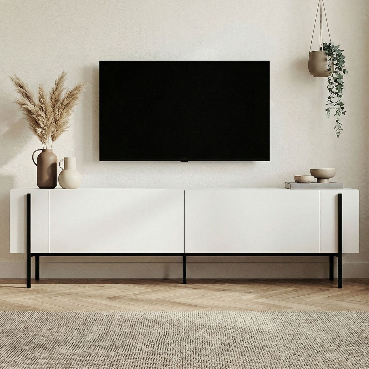 Comoda TV, Hanah Home, Nexus, 180x30x45 cm, Alb/Negru - imagine 2