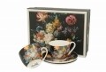 Set 2 cesti pentru espresso cu farfurie Bouquet, Duo, portelan, negru