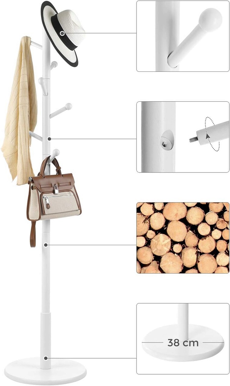 Cuier Tree, Vasagle, 38 x 175 cm, MDF/lemn de arbore de cauciuc, alb - view 6