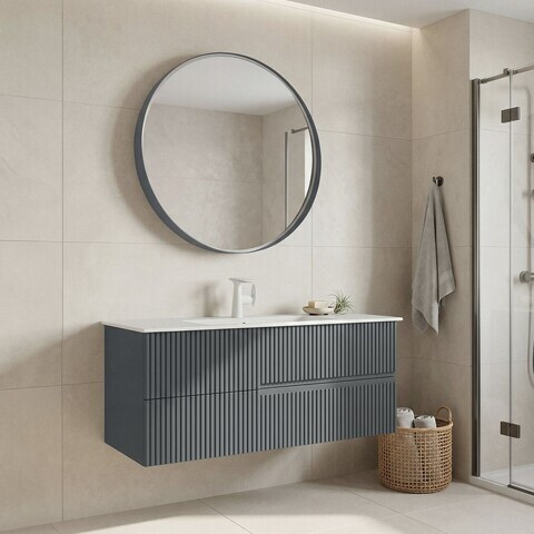 Set Dulap de Baie cu Chiuvetă și Oglindă (2 Piese), Hanah Home, Moonlight 120 v2, Gri Mat