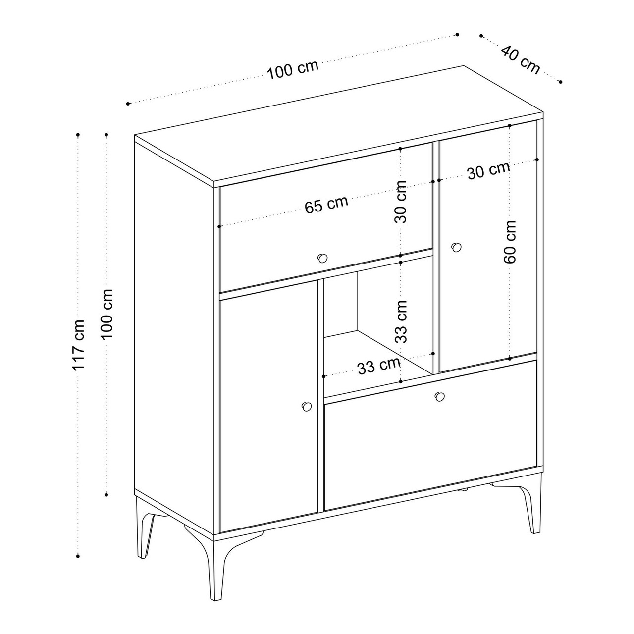 Consola, Emerald, Pera, 100x117x40 cm, Stejar safir / negru