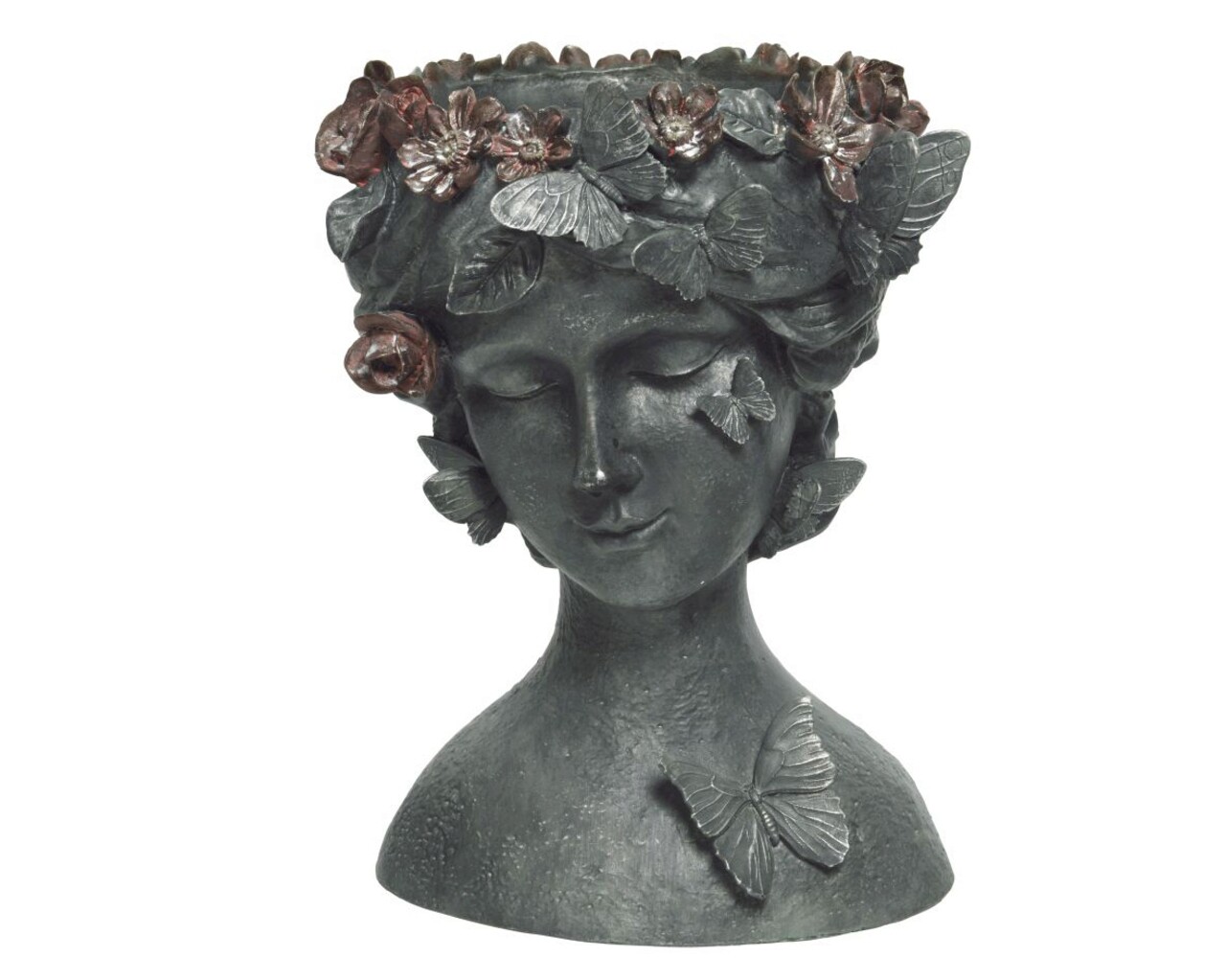 Ghiveci Women bust antique w flowers, Decoris, 21.5 x 23 x 30 cm, polirasina, verde antic