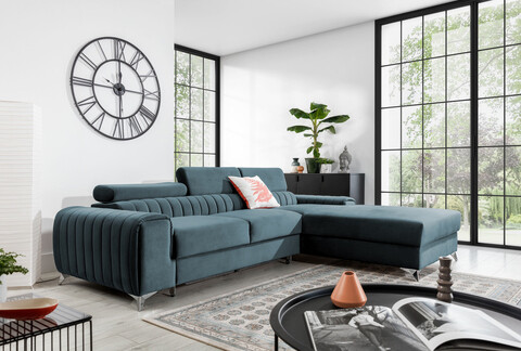 Coltar extensibil dreapta 3 locuri ELTAP, RT-100VE, Grayson, 278x205x92 cm, lemn/poliester, albastru