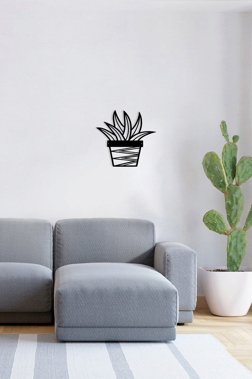 Decoratiune de perete, Cactus 2, Metal, Dimensiune: 20 x 25 cm, Negru - 1 | YEO