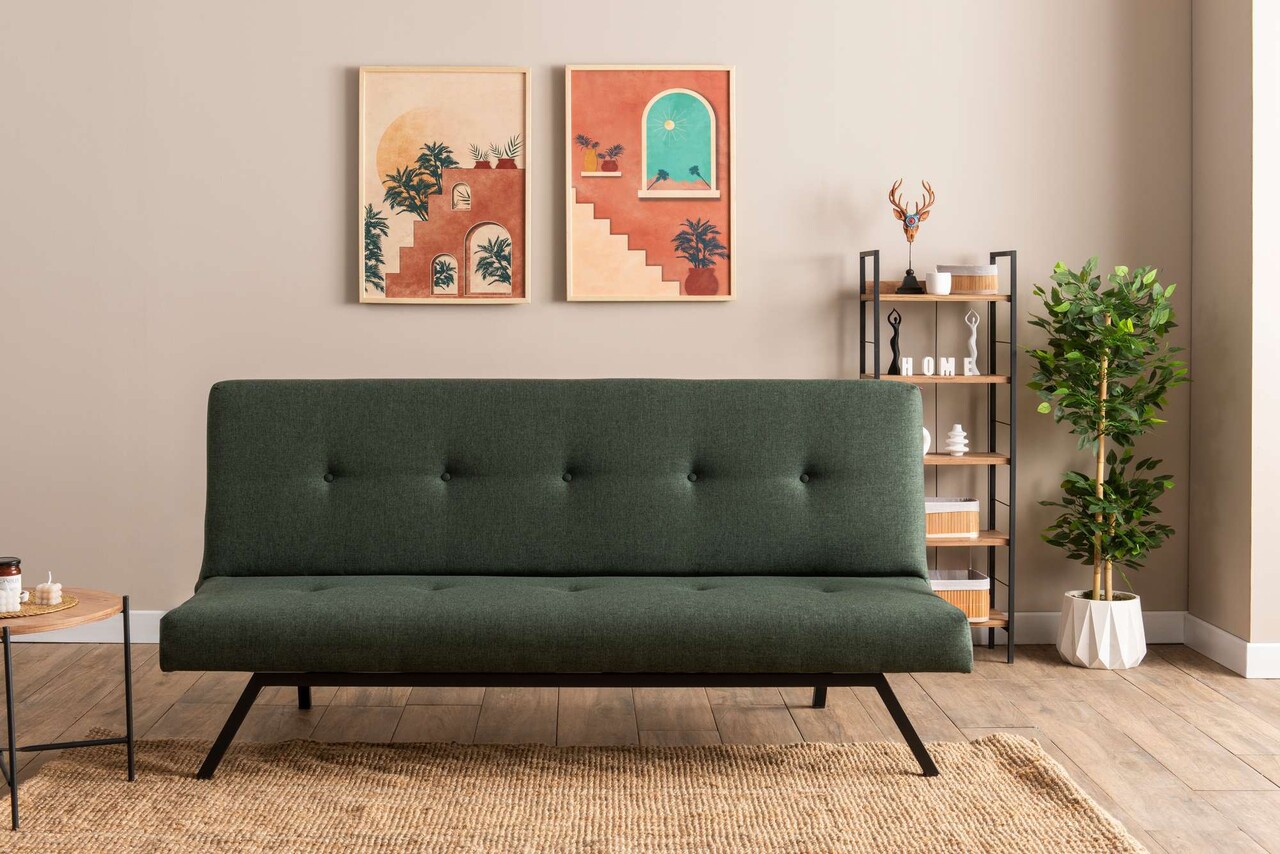 Canapea extensibila cu 3 locuri, Futon, 859FTN2902, Metal , Verde - 1 | YEO
