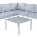 Canapea de colt pentru gradina 5 locuri Thais, 195 x 195 x 73.6 cm, aluminiu, alb