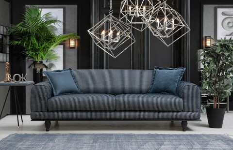 Canapea extensibila cu 3 locuri, hilena, 569hln1101, lemn de fag / pal, albastru navy