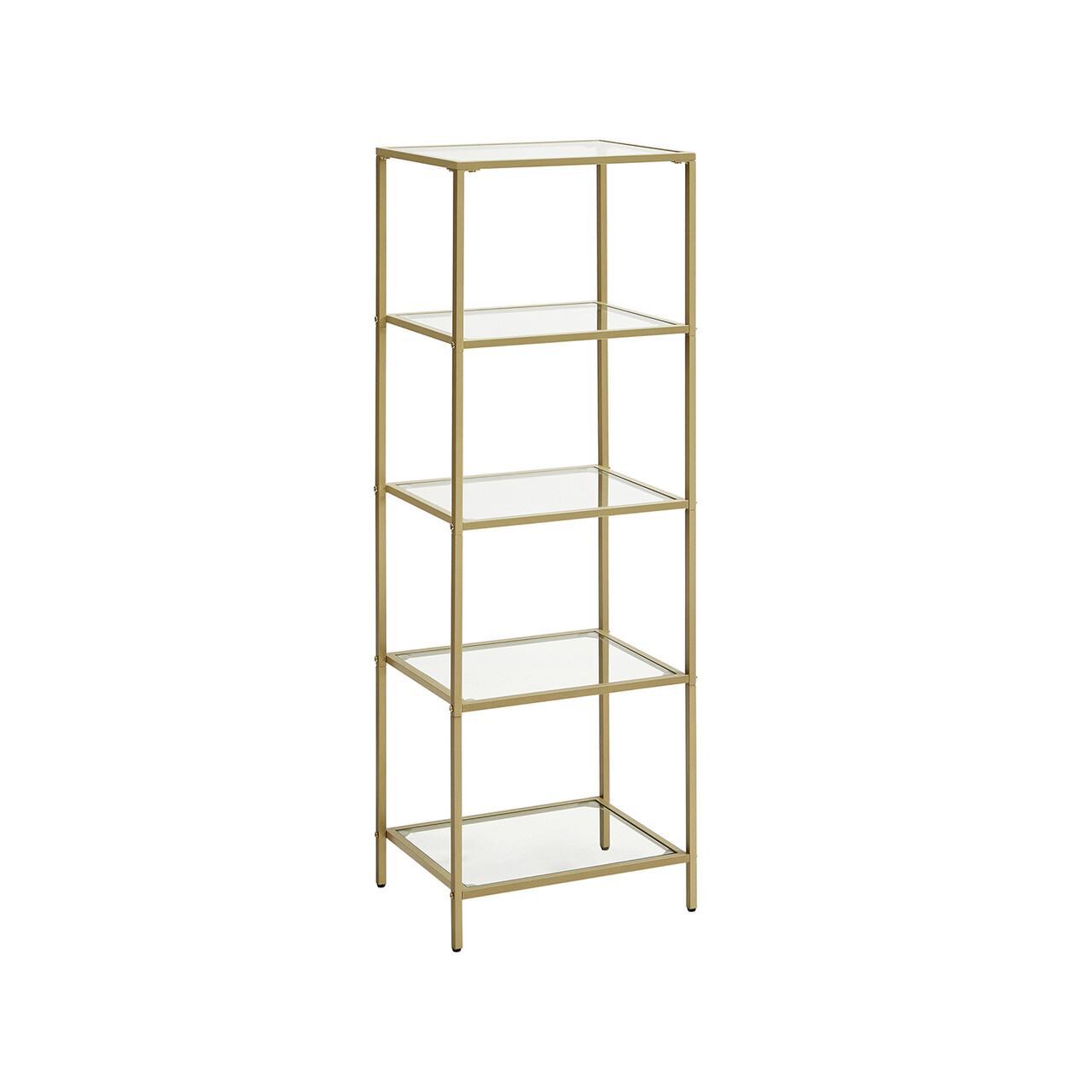 Corp biblioteca cu 5 rafturi, Vasagle, 40x30x124.5 cm, fier/sticla temperata, auriu - 2 | YEO