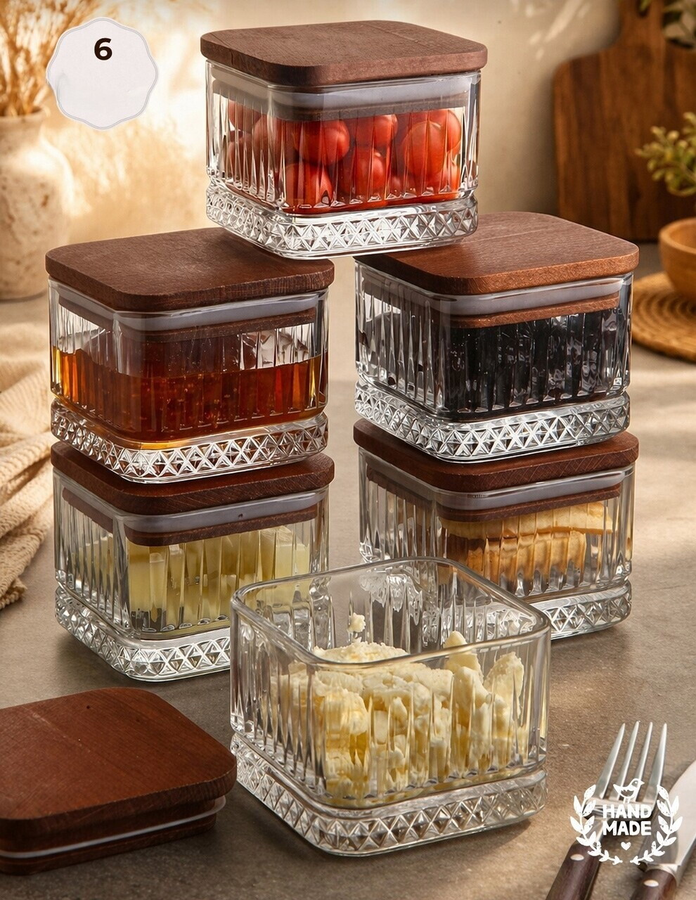 Set recipiente depozitare, Hermia, 639OKK1213, Dimensiune: 8,5 x 8,5 x 7 cm (6 bucăți), Transparent