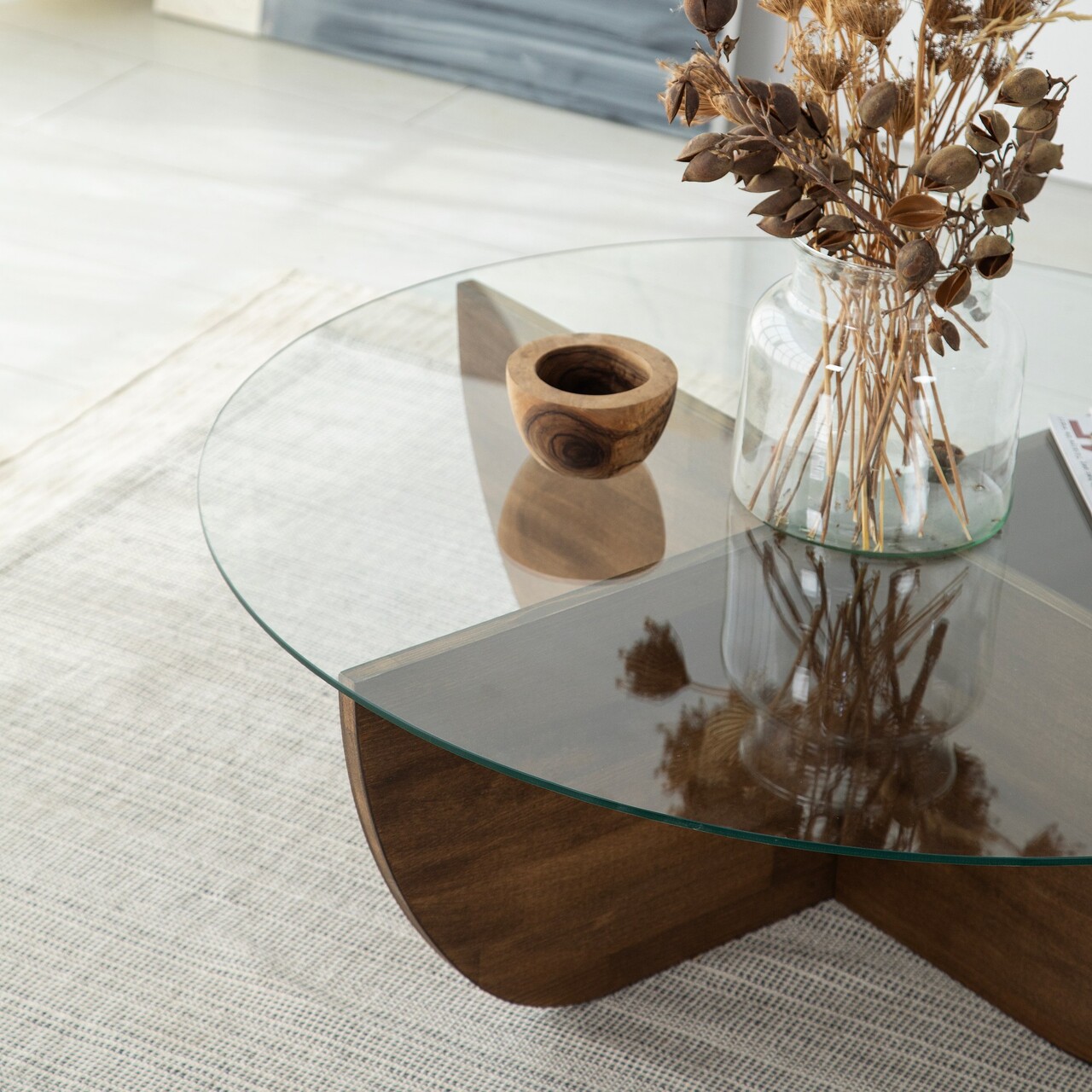 Masuta de cafea, Neostill, Lily Wood, 90x30x90 cm, Blat: 100% STICLA CALITA, Maro - 2 | YEO
