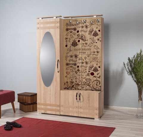 Dulap cu pantofar, cuier si oglinda sihirli 731, vella, 100x36x196 cm, multicolor