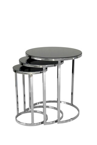Set masute 3 piese, nmobb , dunya, metal, argintiu / negru