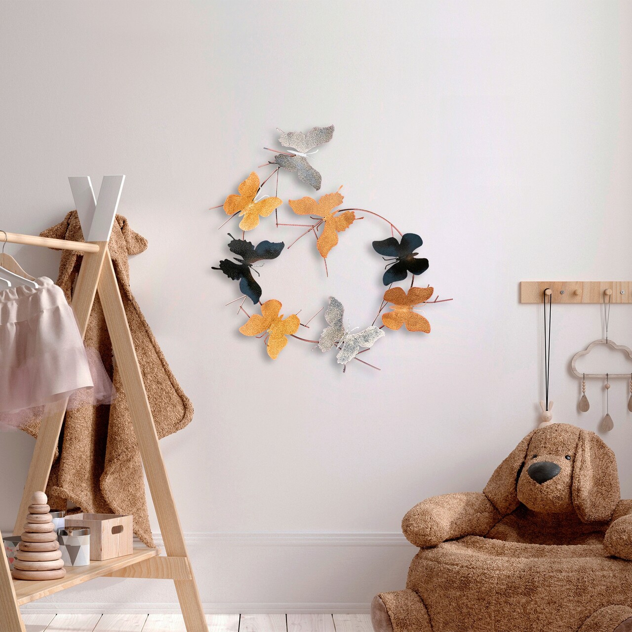 Decoratiune de perete, Butterflies, Metal, 80 x 80 x 4 cm, Multicolor - 2 | YEO