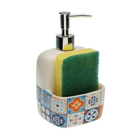 Dozator pentru detergent de vase cu suport burete mosaic orange, versa, 9.4x17.8 cm, ceramica