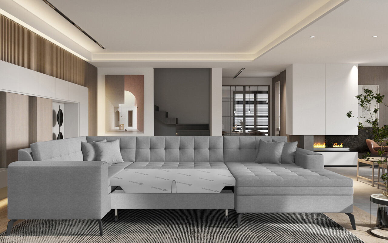 Coltar extensibil dreapta 5 locuri ELTAP, MON-RT-04FL, Montez, 340x180x93 cm, lemn/poliester, gri deschis - view 3