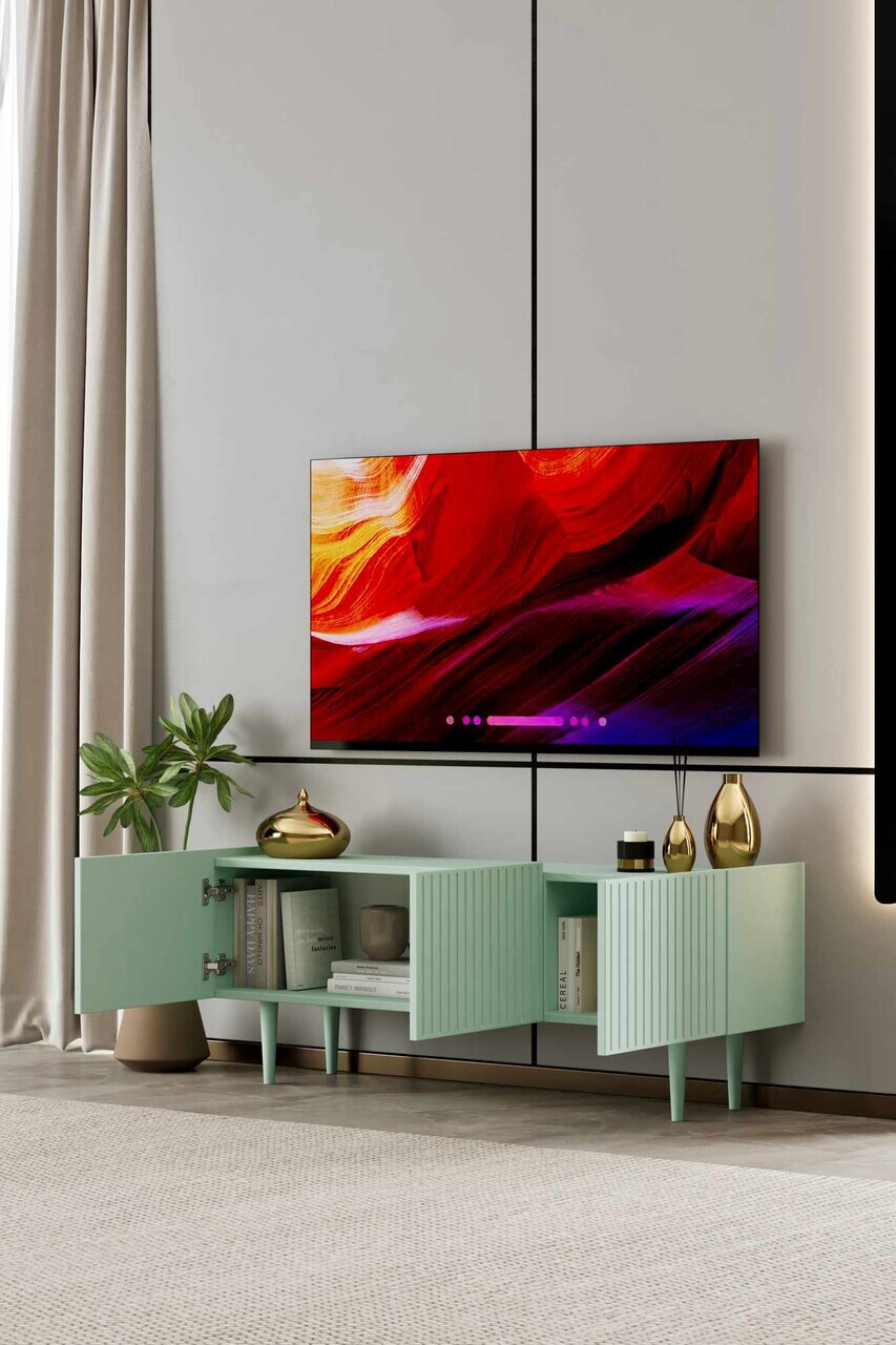 Comoda TV, Hanah Home, Capella 140, 140x50x29 cm, MDF, Verde menta - view 3