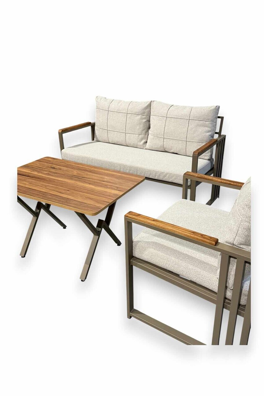 Set mobilier de gradina, Hanah Home, Fatsa 2+1+1, Metal, Bej - view 5