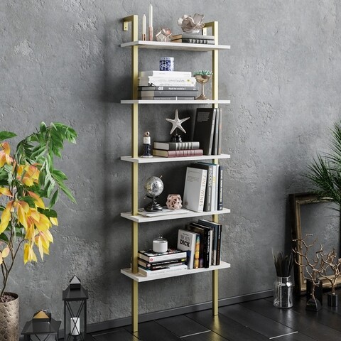 Biblioteca, Hadley, Piante 541HDL1311, 60 x 174 x 22 cm, pal melaminat, alb/auriu 174