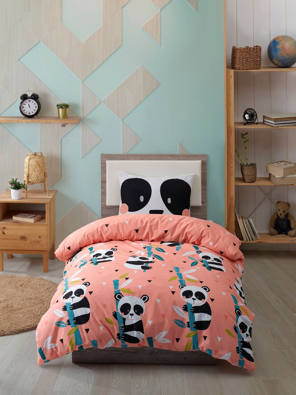 Lenjerie de pat pentru o persoana 2 piese, Panida - Pink, EnLora Home, 65% bumbac/35% poliester