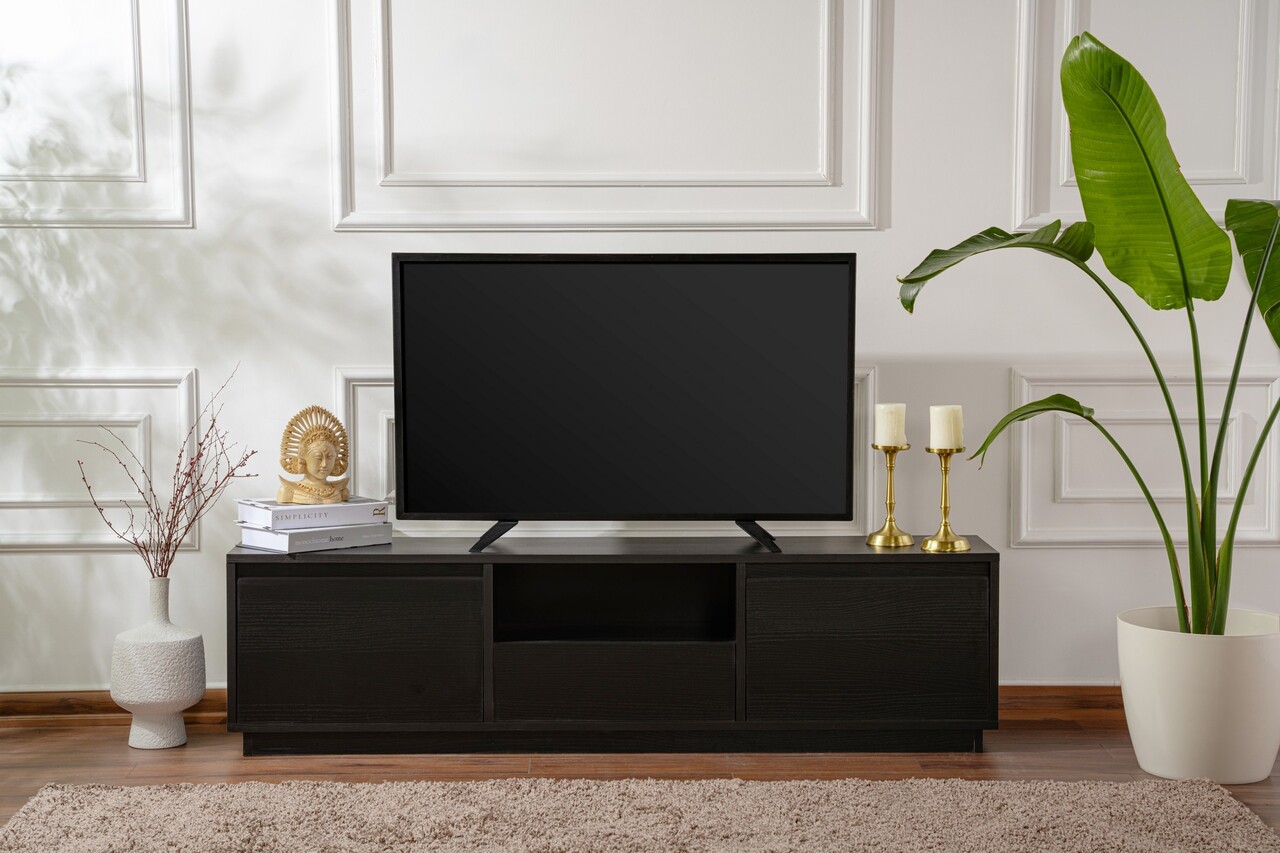 Comoda TV, Nordure, Vanguard, 160x42x29.5 cm, Negru din lemn - 1 | YEO
