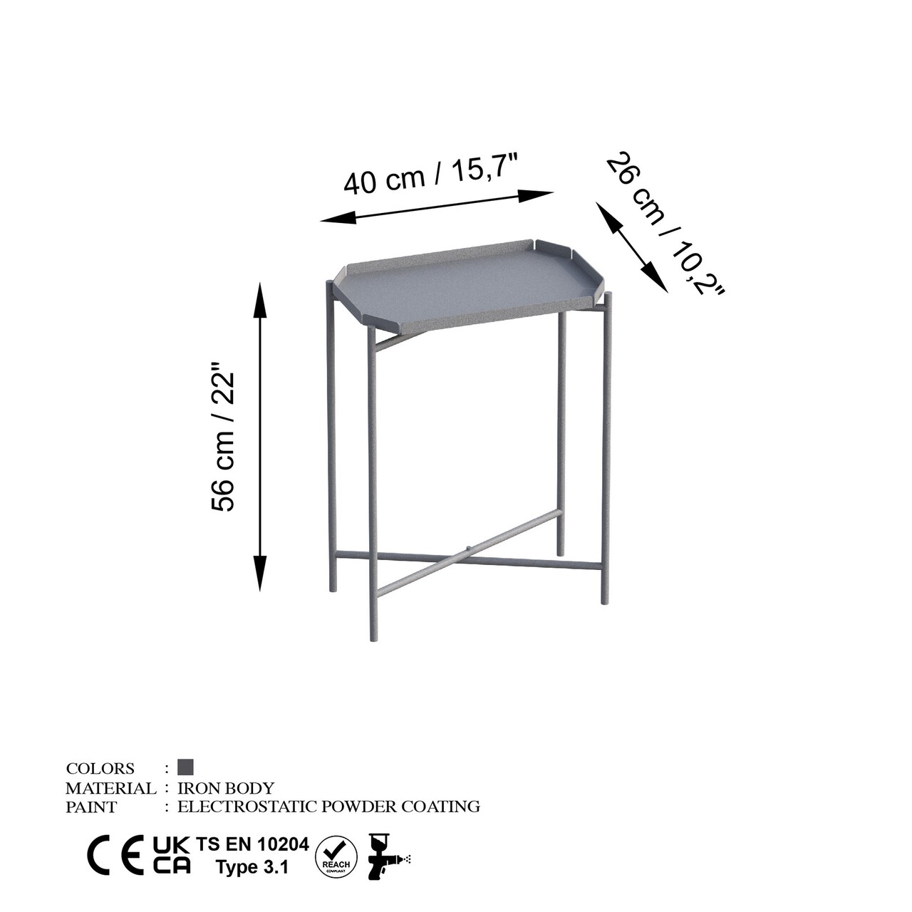 Masuta de cafea, Cerritos, Shb-009-C, 26x56x40 cm, Metal, Gri