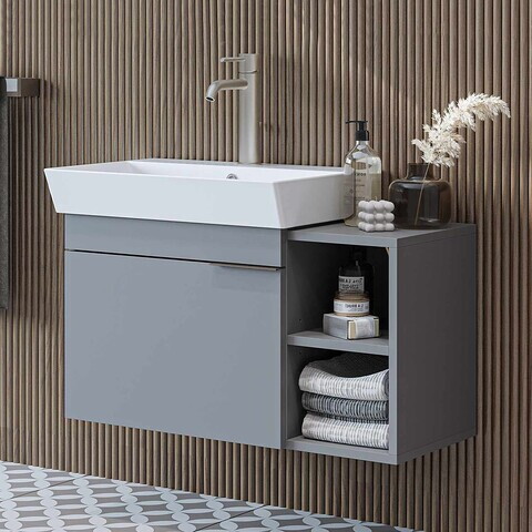 Dulap de baie cu chiuvetă, Hanah Home, Likya 82, 82x54x38.6 cm, PAL, Gri deschis