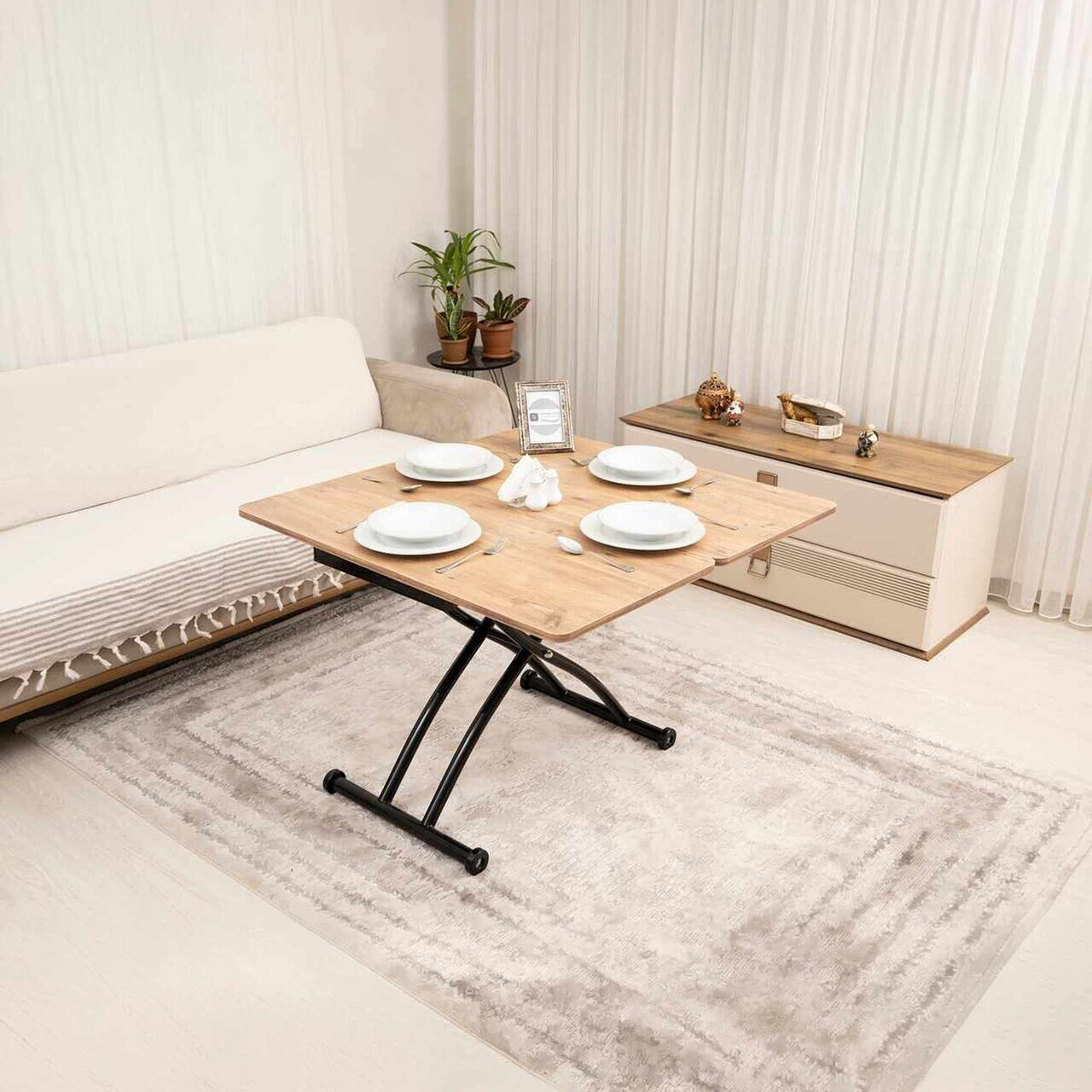 Masuta de cafea, Hanah Home, Mini Juppo Ext, MDF, Pin / Negru — imaginea 3