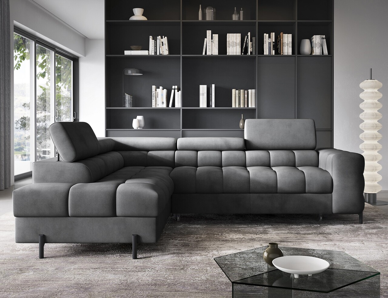 Coltar extensibil stanga 5 locuri ELTAP, LT-06PA, Ferucce, 276x200x93 cm, lemn/poliester, gri inchis - 1 | YEO