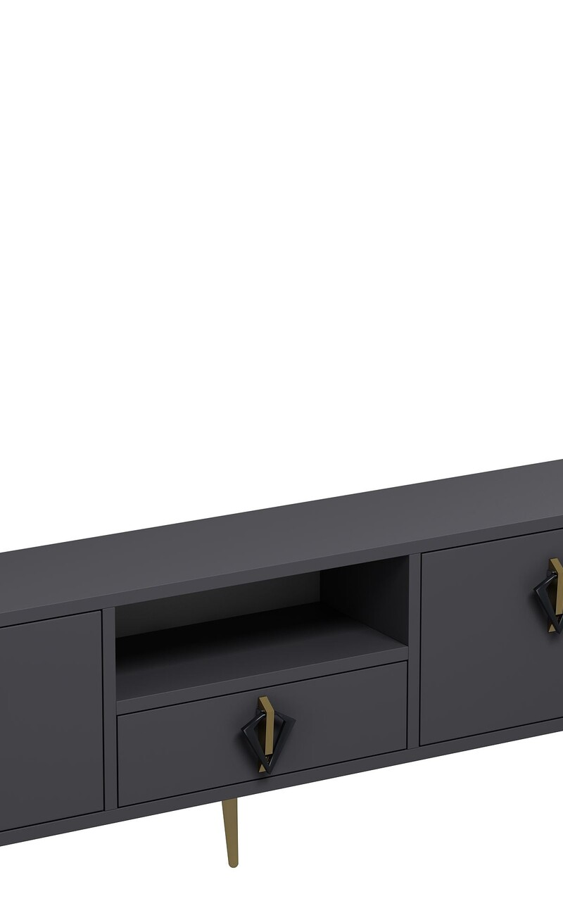 Comoda TV, Hanah Home, 1312-DROP-32, 140x45x30 cm, PAL , Antracit / Negru / Auriu - view 6