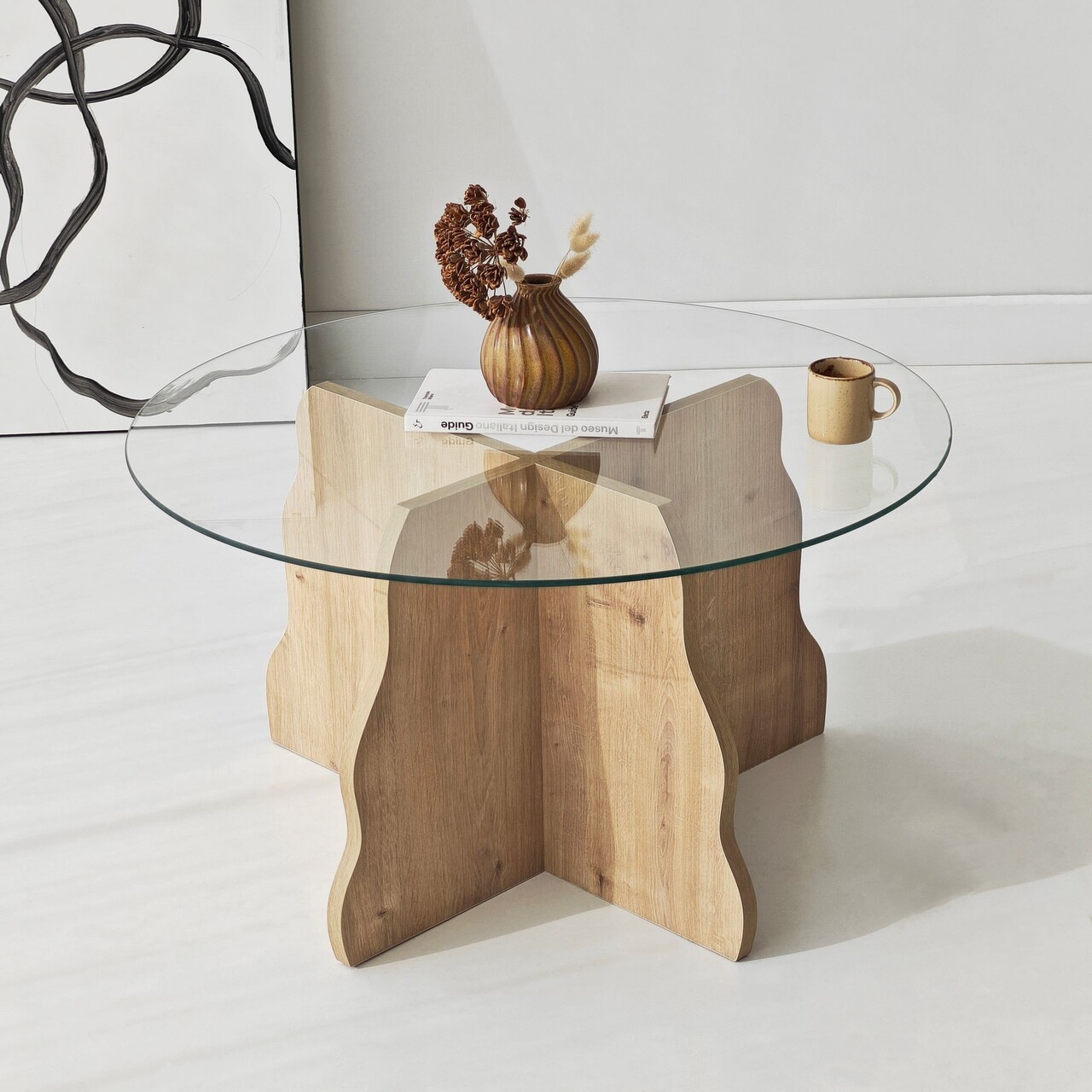 Masuta de cafea, Hanah Home, Butterfly, 75x40x75 cm, Stejar Safir / Transparent - view 2
