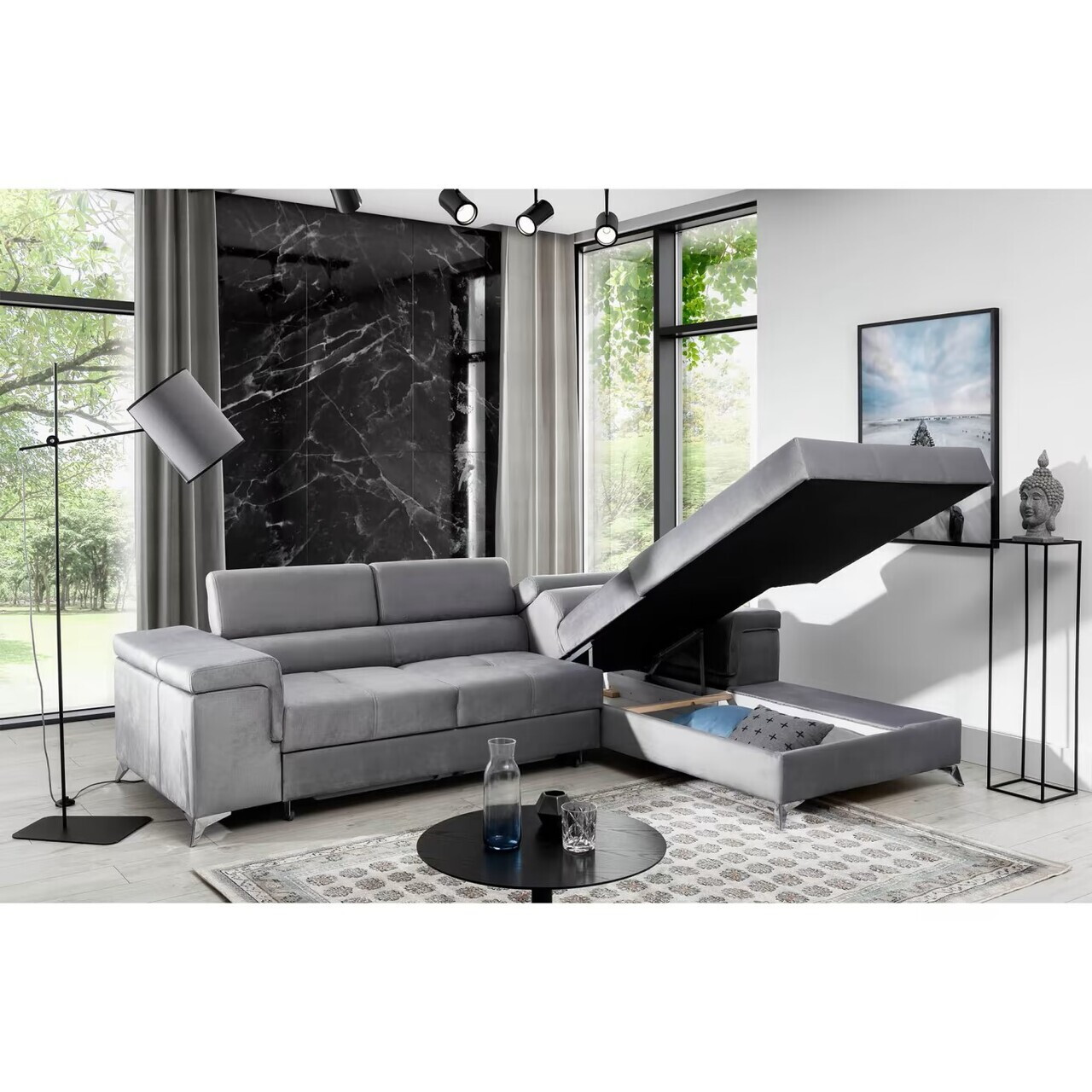 Coltar extensibil dreapta 4 locuri ELTAP, RIC-RT-07KRO, Ricardo, 281x205x88 cm, lemn/poliester, negru - view 5