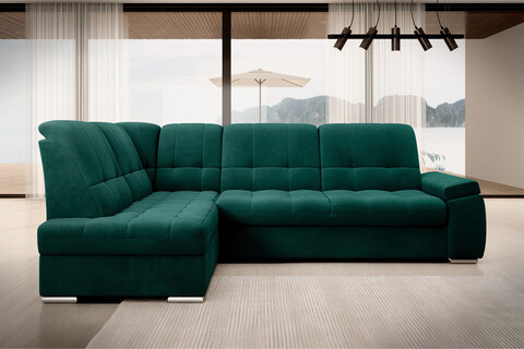 Coltar extensibil stanga 3 locuri ELTAP, LT-35NU, Sado, 272x192x95 cm, lemn/poliester, verde inchis